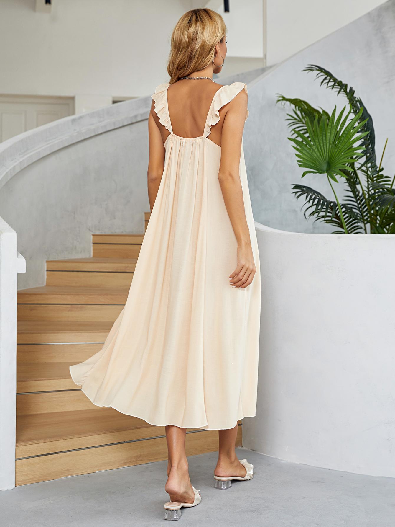 Ruffled V-Neck Midi Dress - felvior