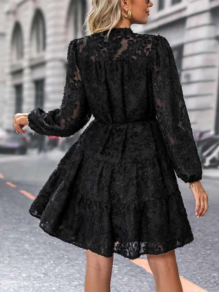 Perfee V-Neck Long Sleeve Buttoned Dress - felvior