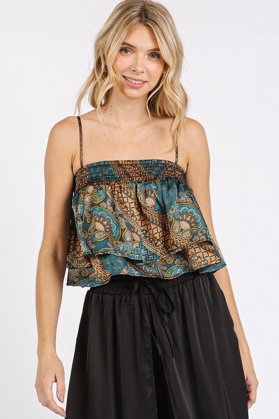 Mittoshop Paisley Patchwork Print Satin Ruffle Crop Cami Hauptbild
