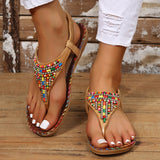 PU Leather Beaded Flat Sandals - felvior