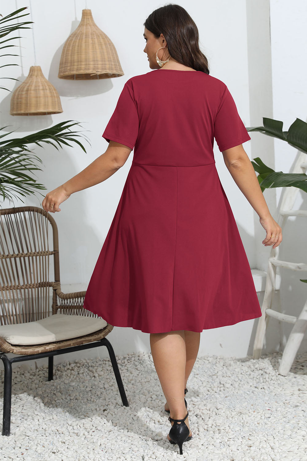 Plus Size Round Neck Openwork Dress - felvior