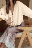 Bowknot Front V Neck Long Sleeve Cardigan - felvior