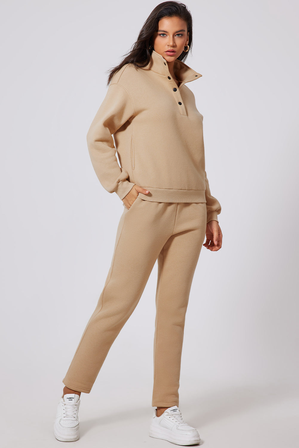 Half Snap Turtleneck Top and Pants Active Set - felvior
