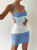 Color Block Scoop Neck Cover Up Dress - felvior