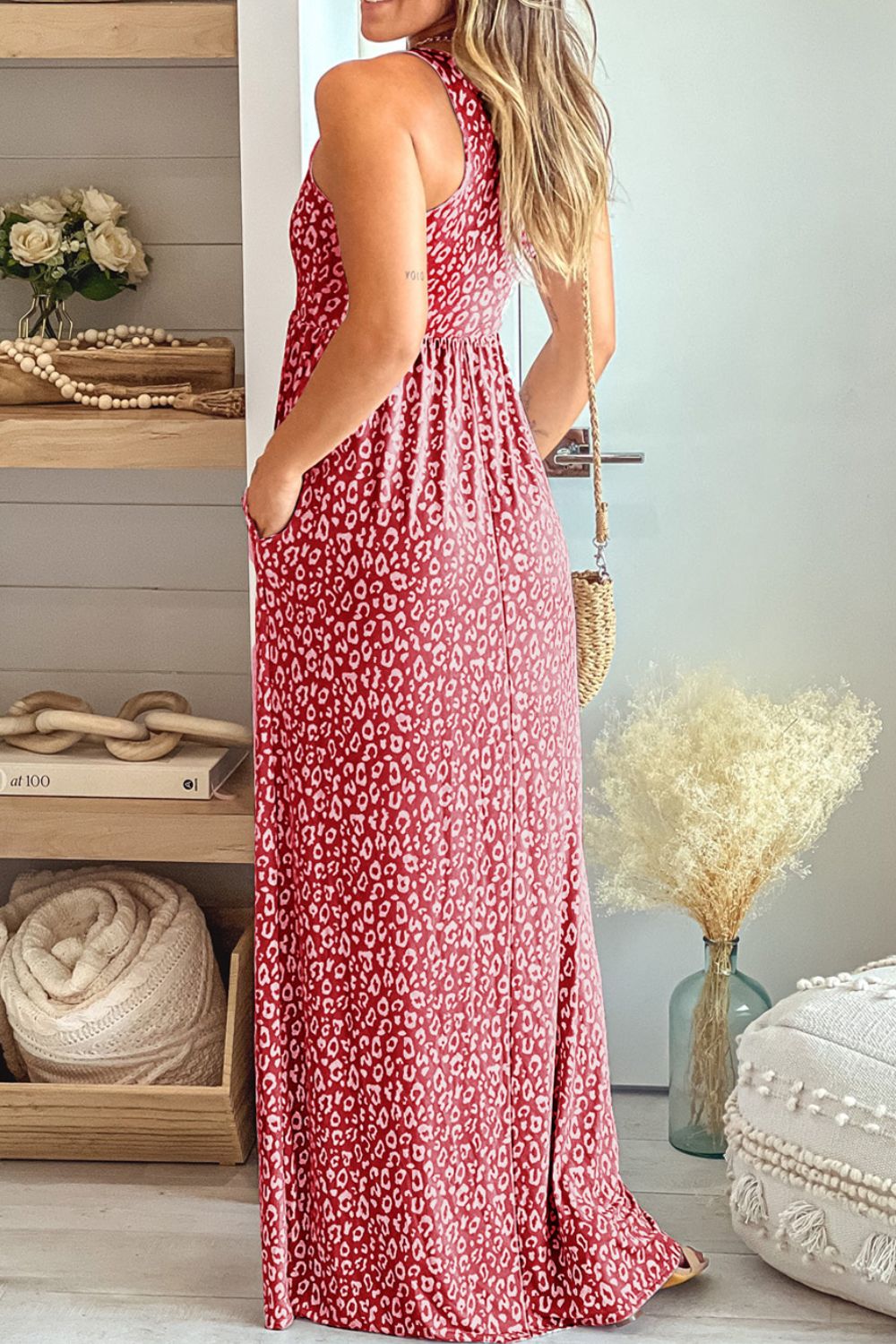 Leopard Round Neck Sleeveless Maxi Dress - felvior