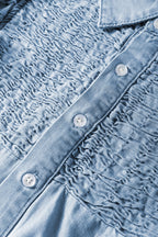 Smocked Collared Neck Cap Sleeve Denim Dress