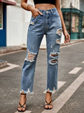 Distressed Raw Hem Jeans with Pockets - felvior