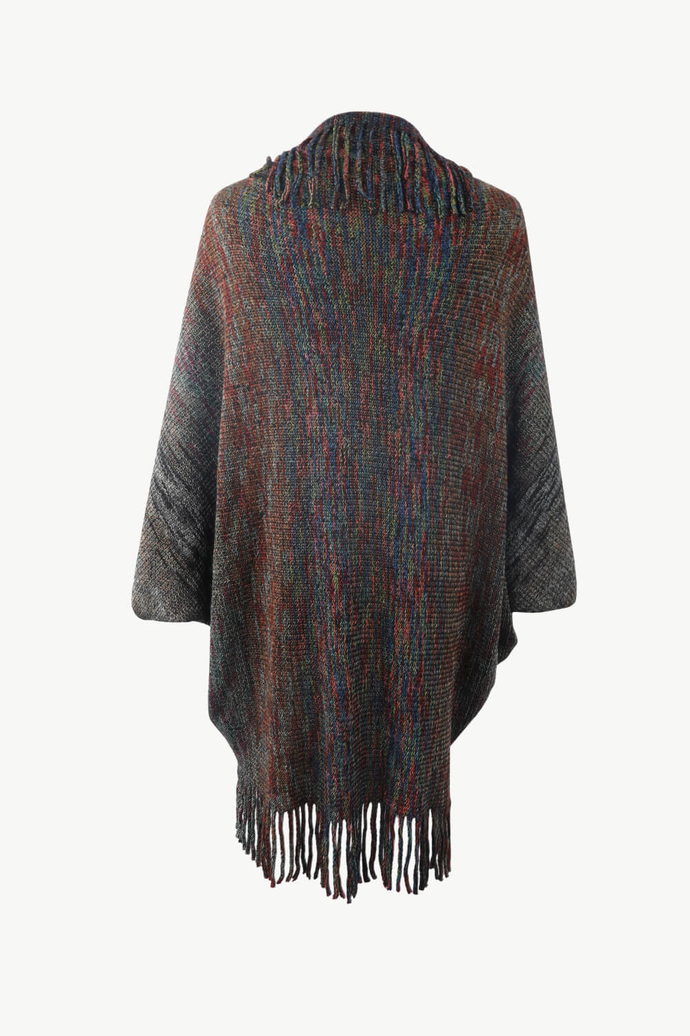 Multicolored Fringe Trim Poncho - felvior
