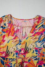 Printed Flare Sleeve Ruffled Hem Dress