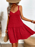 Crisscross Double Spaghetti Straps Tiered Cami Dress - felvior