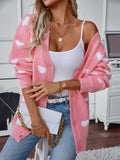 Heart V-Neck Button Up Long Sleeve Cardigan - felvior