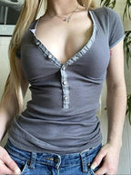 Button Front Short Sleeve T-Shirt