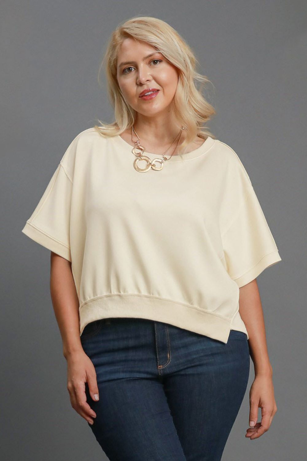 Umgee Full Size Lightweight Cropped Sweatshirt Plus Size