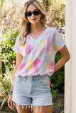 High-Low V-Neck Short Sleeve Blouse - felvior
