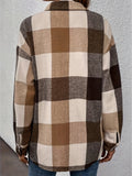 Curved Hem Plaid Collared Neck Shacket - felvior