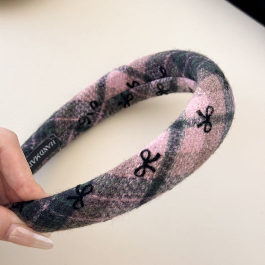 Bow Plaid Polyester Hair Headband - felvior