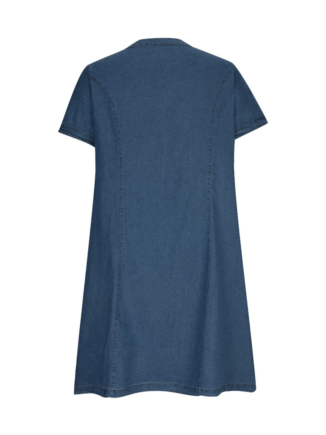 Full Size Notched Short Sleeve Denim Dress - felvior
