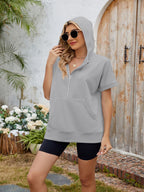 Half Zip Short Sleeve Hooded Top