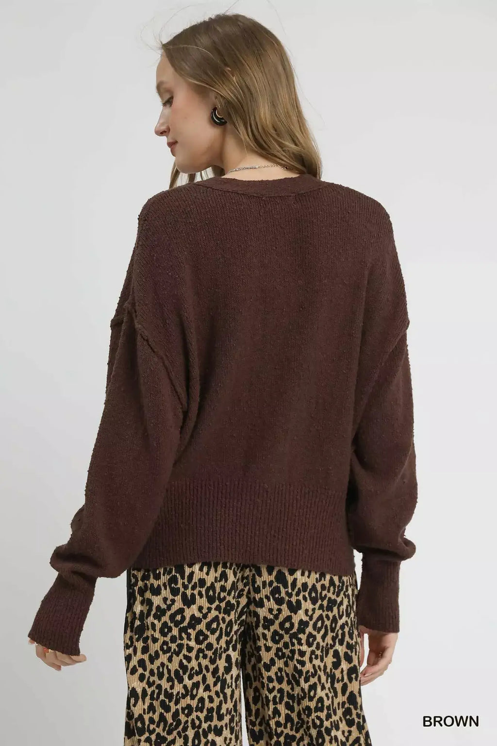 Umgee Button-Front V-Neck Knit Cardigan