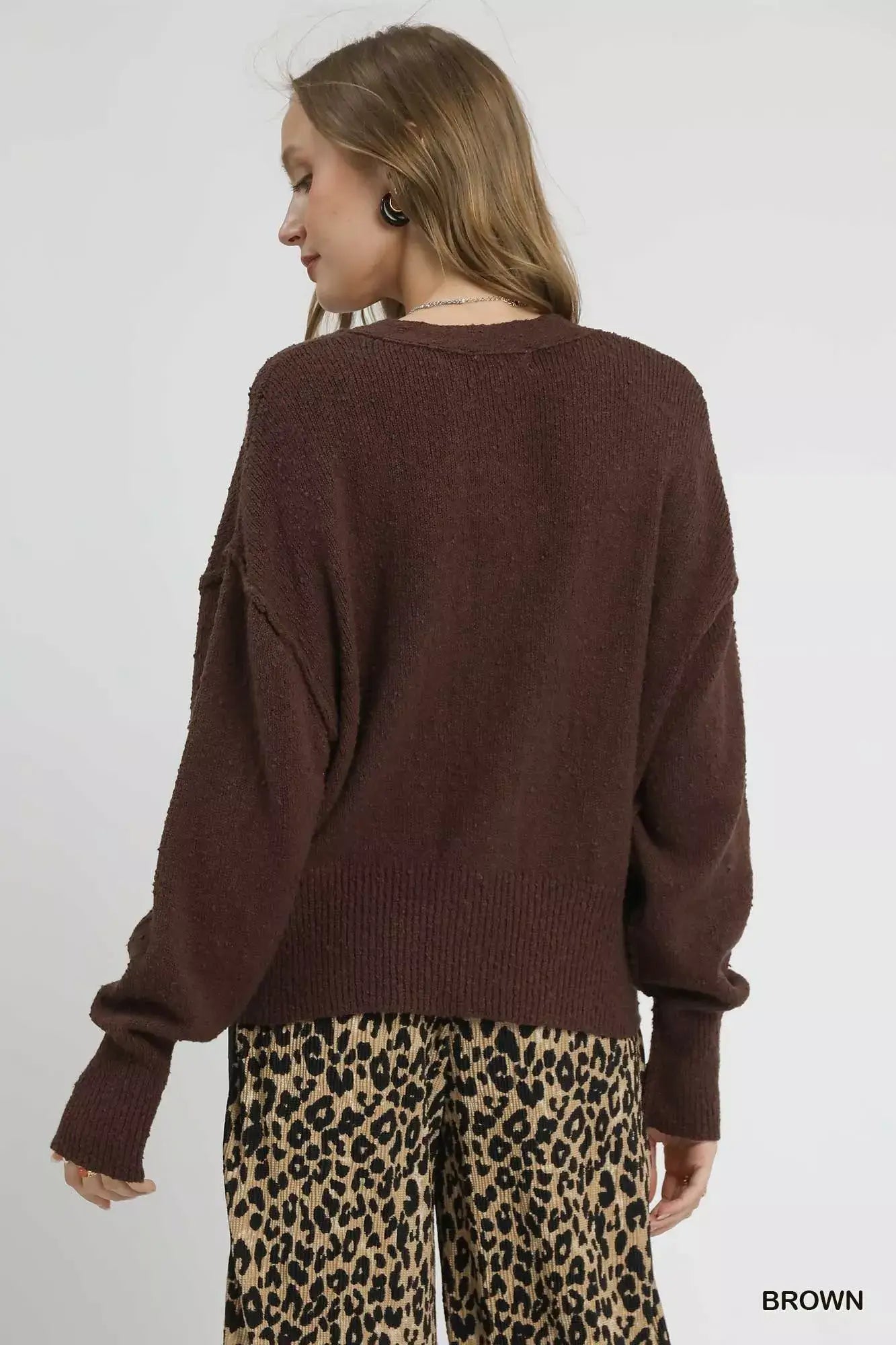 Umgee Button-Front V-Neck Knit Cardigan