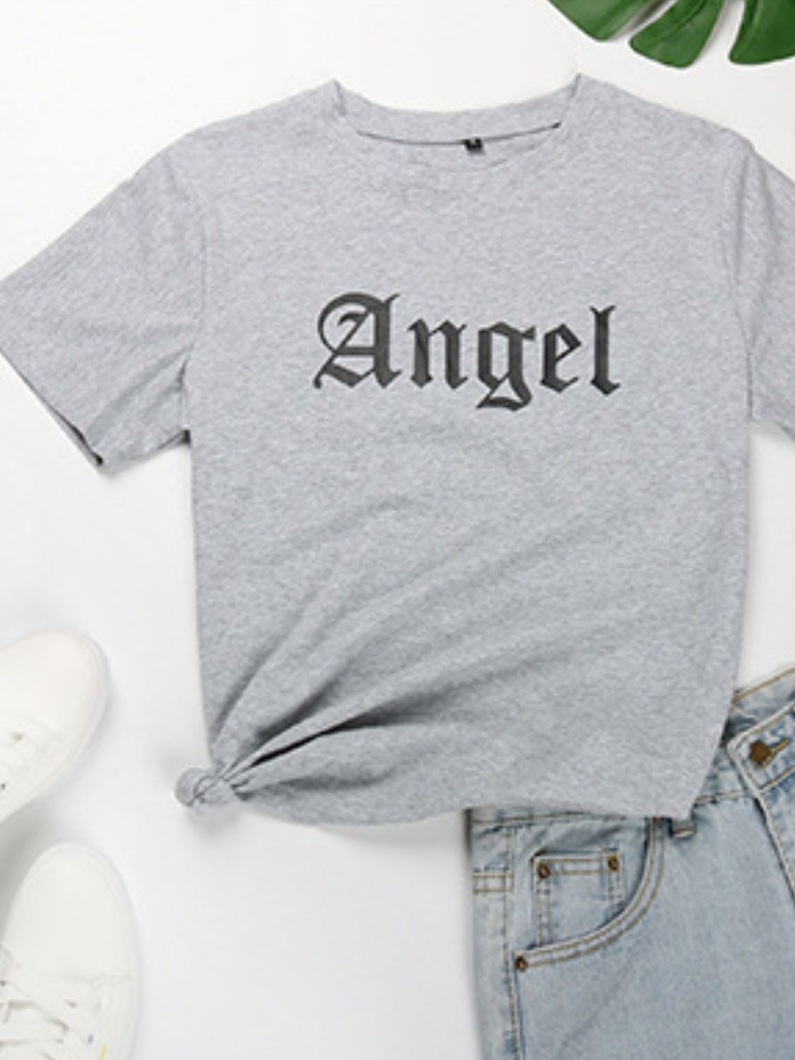Perfee ANGEL Round Neck Short Sleeve T-Shirt - felvior