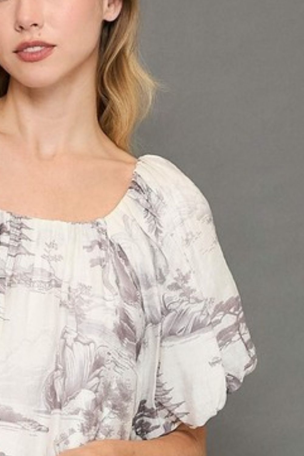 Umgee Full Size Two Tone Toile Print Top Plus Size