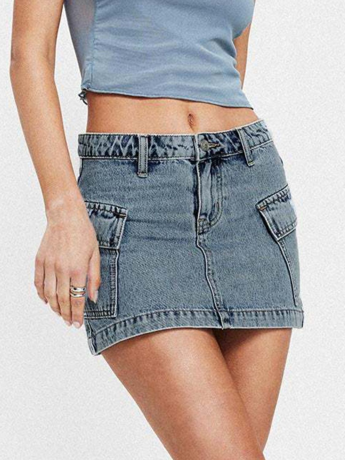 Mini Cargo Denim Skirt with Pockets - felvior