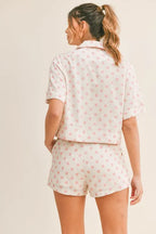 MABLE Polka Dot Collar Crop Top and Short Lounge Set