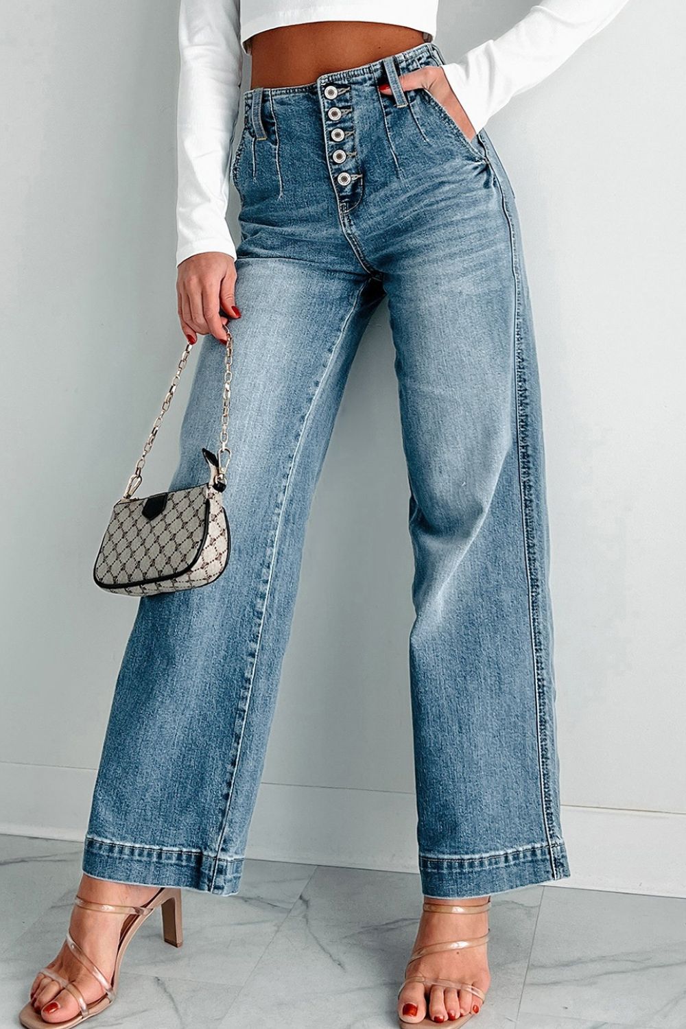 Button Fly High Waist Jeans - felvior