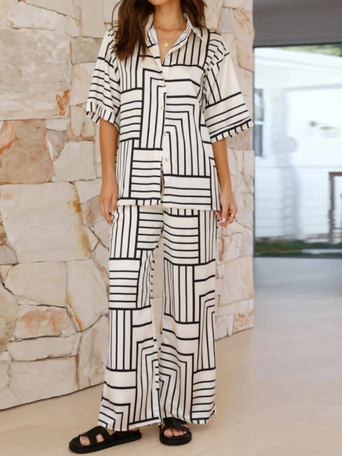 Button Down Half Sleeve Top and Pants Set