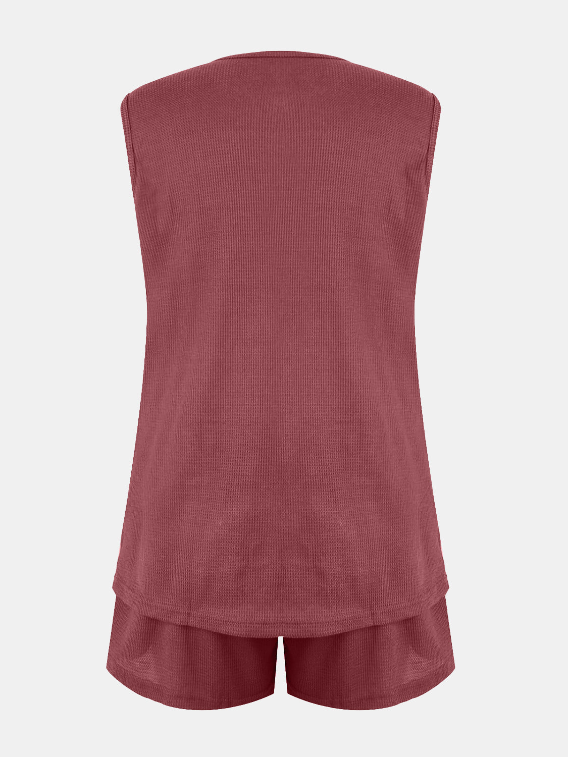 Full Size Waffle-Knit Notched Top and Shorts Set - felvior