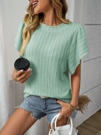 Textured Round Neck Short Sleeve Top
