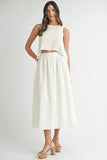 MABLE Wrinkled Round Neck Swing Top and Skirt Set - felvior