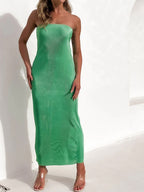 Lace-Up Back Tube Maxi Dress