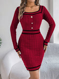 Contrast Trim Long Sleeve Sweater Dress - felvior