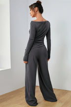 Boat Neck Long Sleeve Top and Pants Set