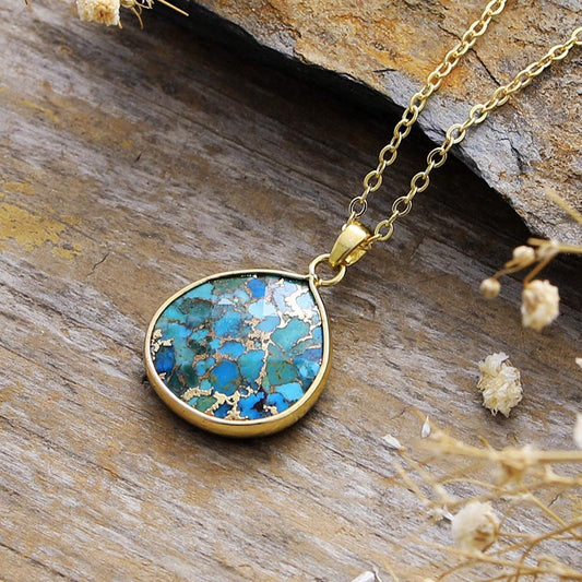 Turquoise Chain Pendant Necklace - felvior