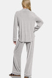 Zenana Button Down Long Sleeve Top and Pants Lounge Set - felvior