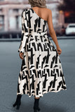 Printed One-Shoulder Tie Waist Dress - felvior