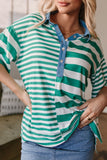 Stripe Colorblock Collar Half Button Shirt - felvior