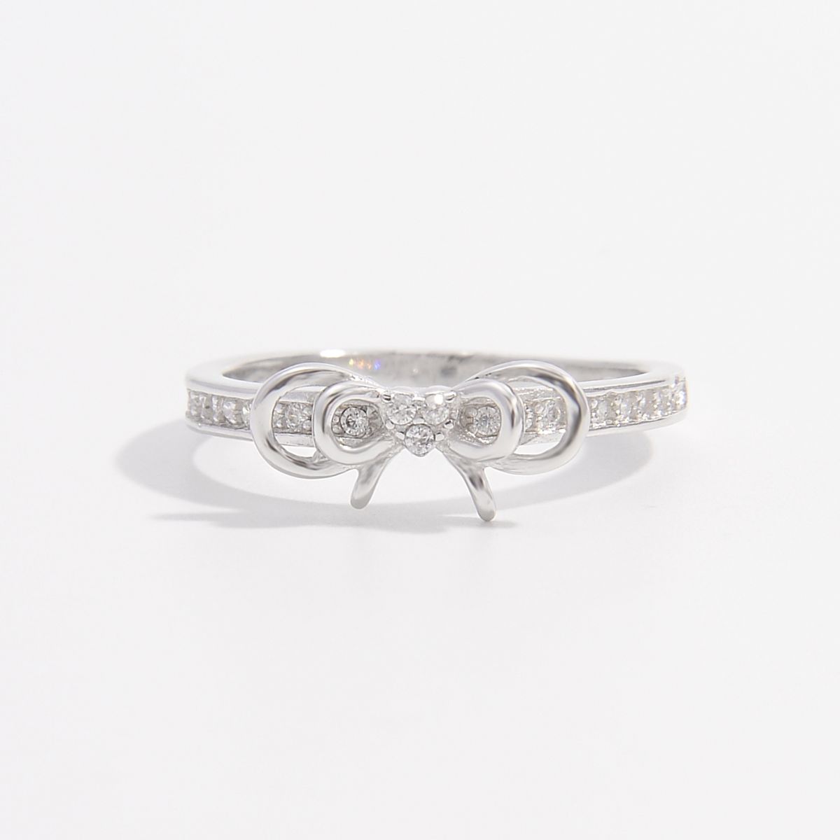 925 Sterling Silver Inlaid Zircon Bow Ring - felvior
