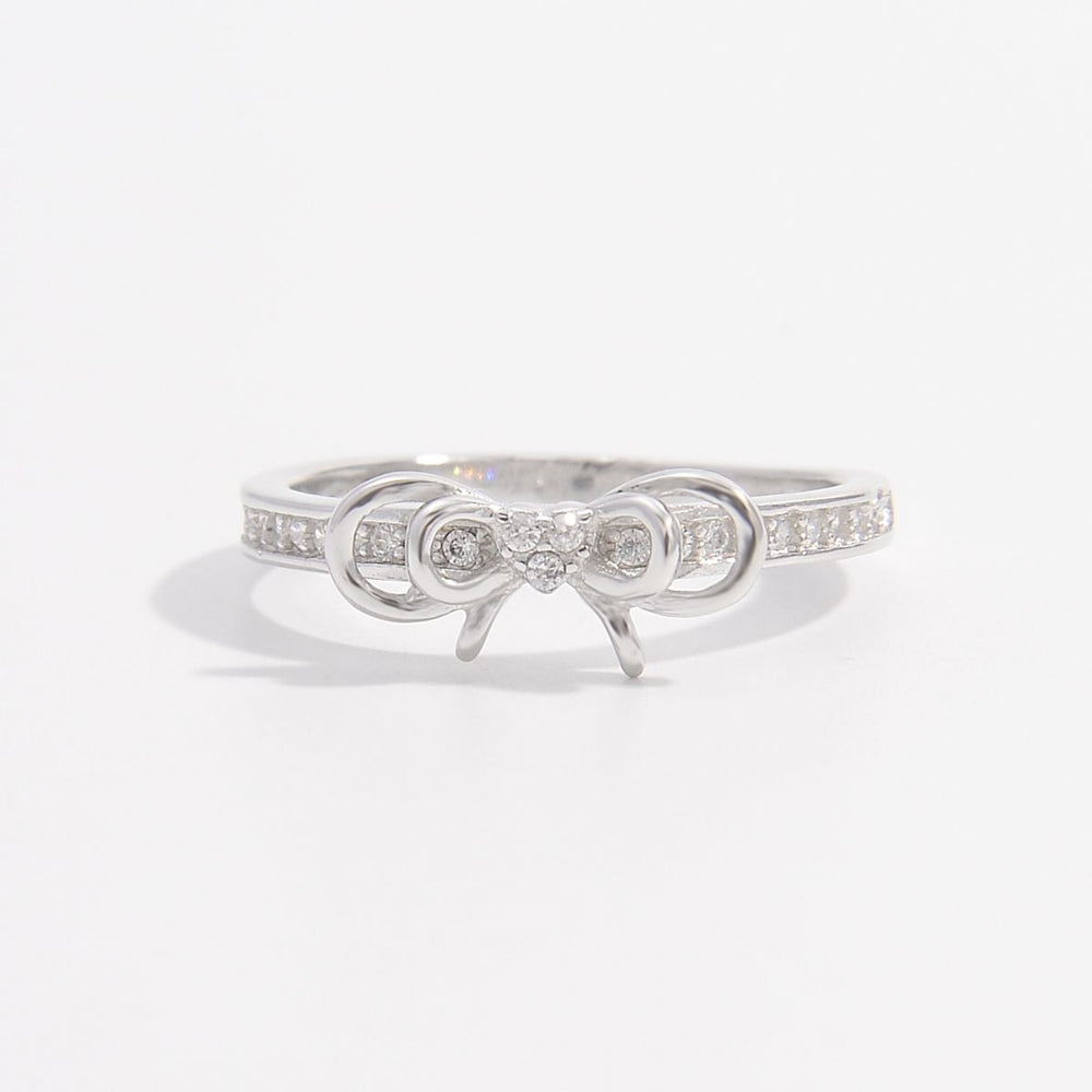 925 Sterling Silver Inlaid Zircon Bow Ring - felvior