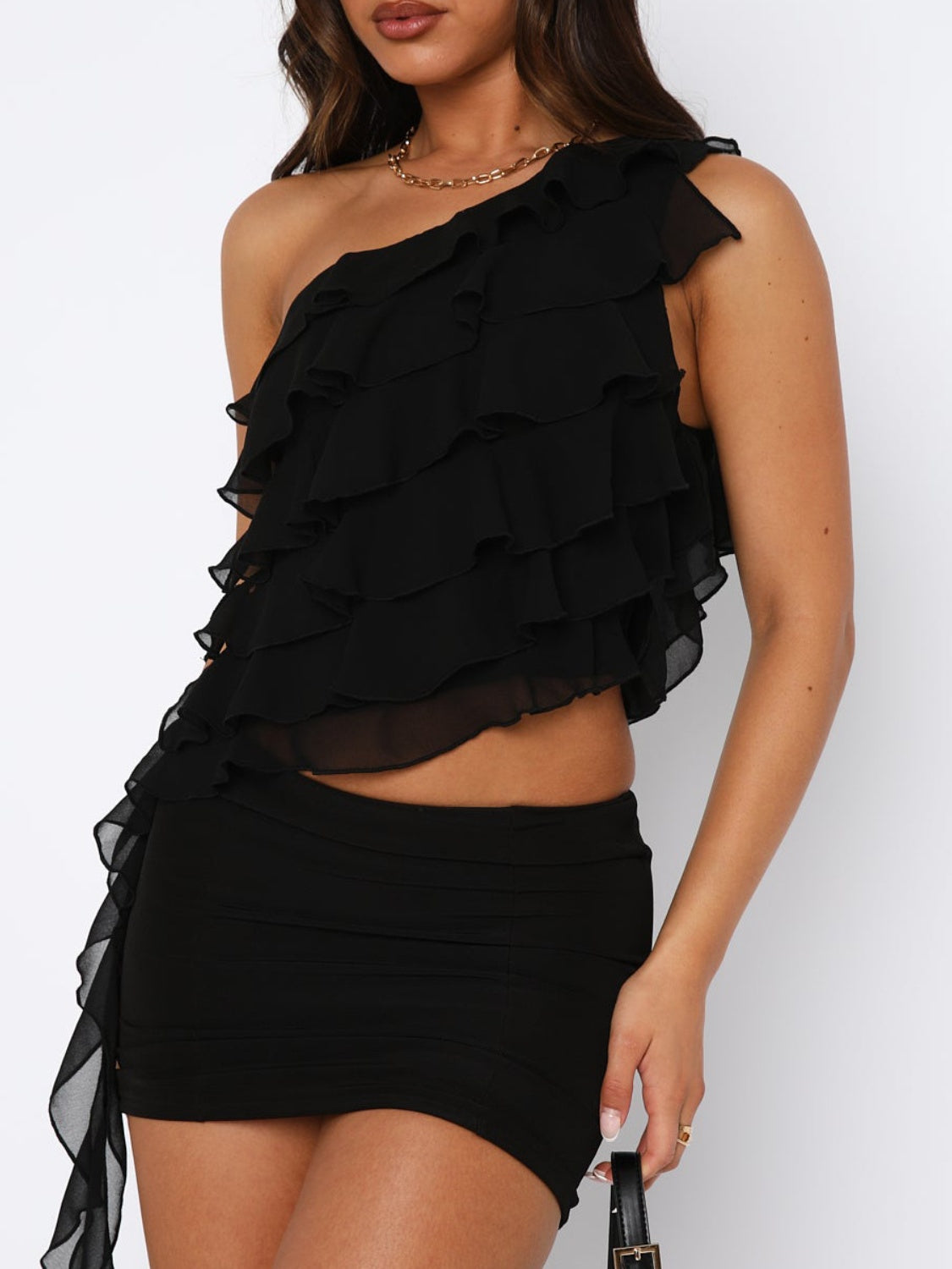 Layered Ruffled One Shoulder Tank - felvior