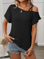 Eyelet Asymmetrical Shoulder Short Sleeve T-Shirt