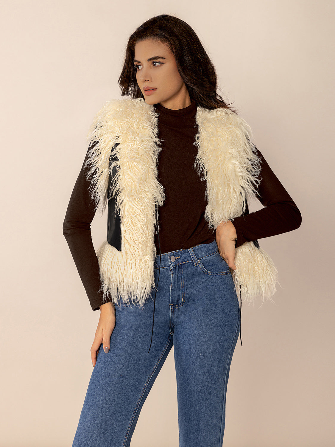 Tied Fringe Contrast Vest - felvior