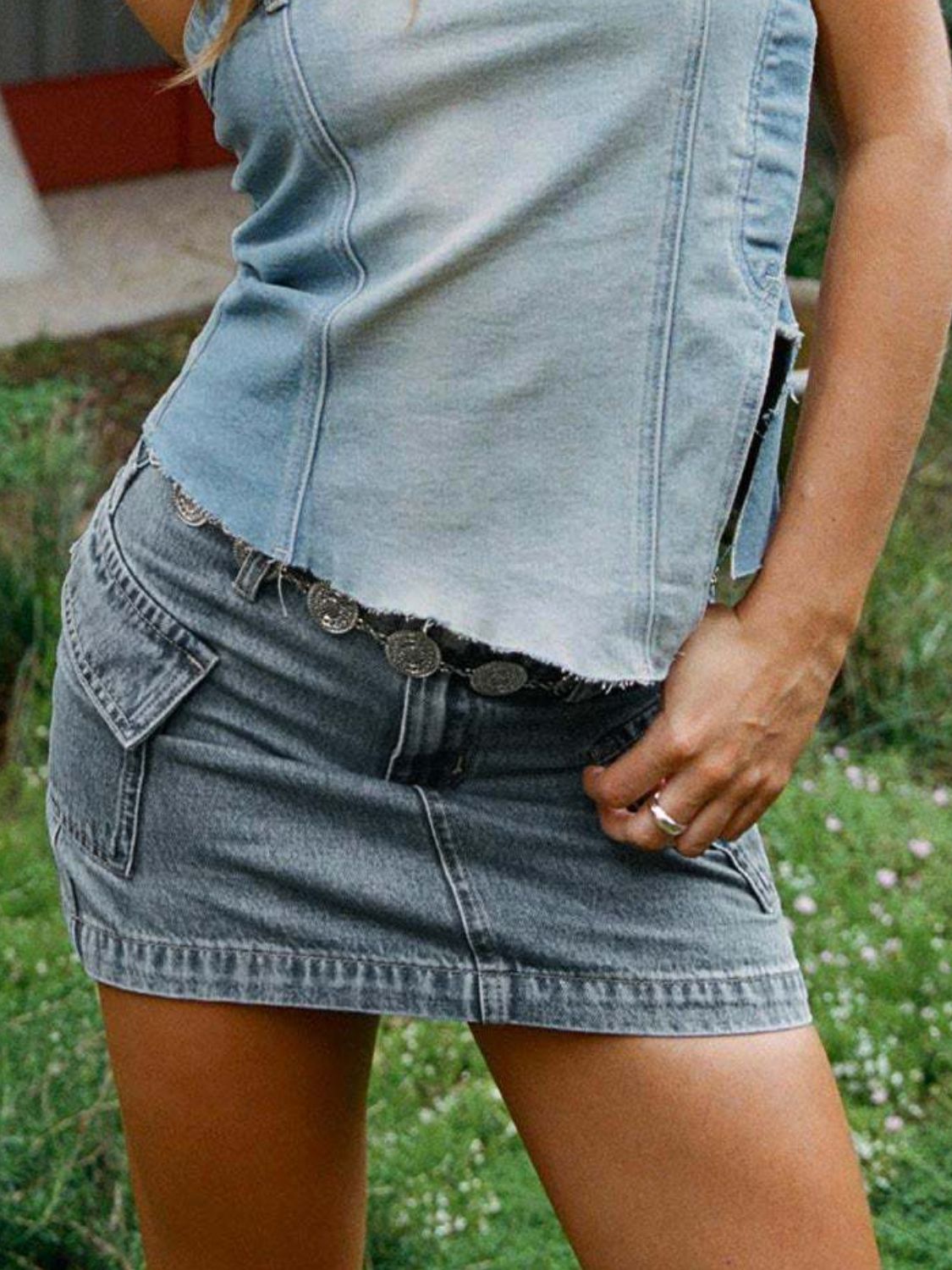 Mini Cargo Denim Skirt with Pockets - felvior