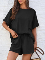 Round Neck Short Sleeve Top and Shorts Set