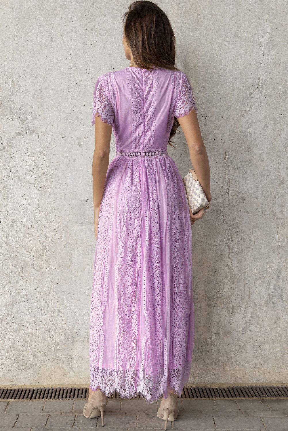 Scalloped Trim Lace Plunge Dress - felvior