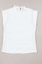 Textured Mock Neck Cap Sleeve Top