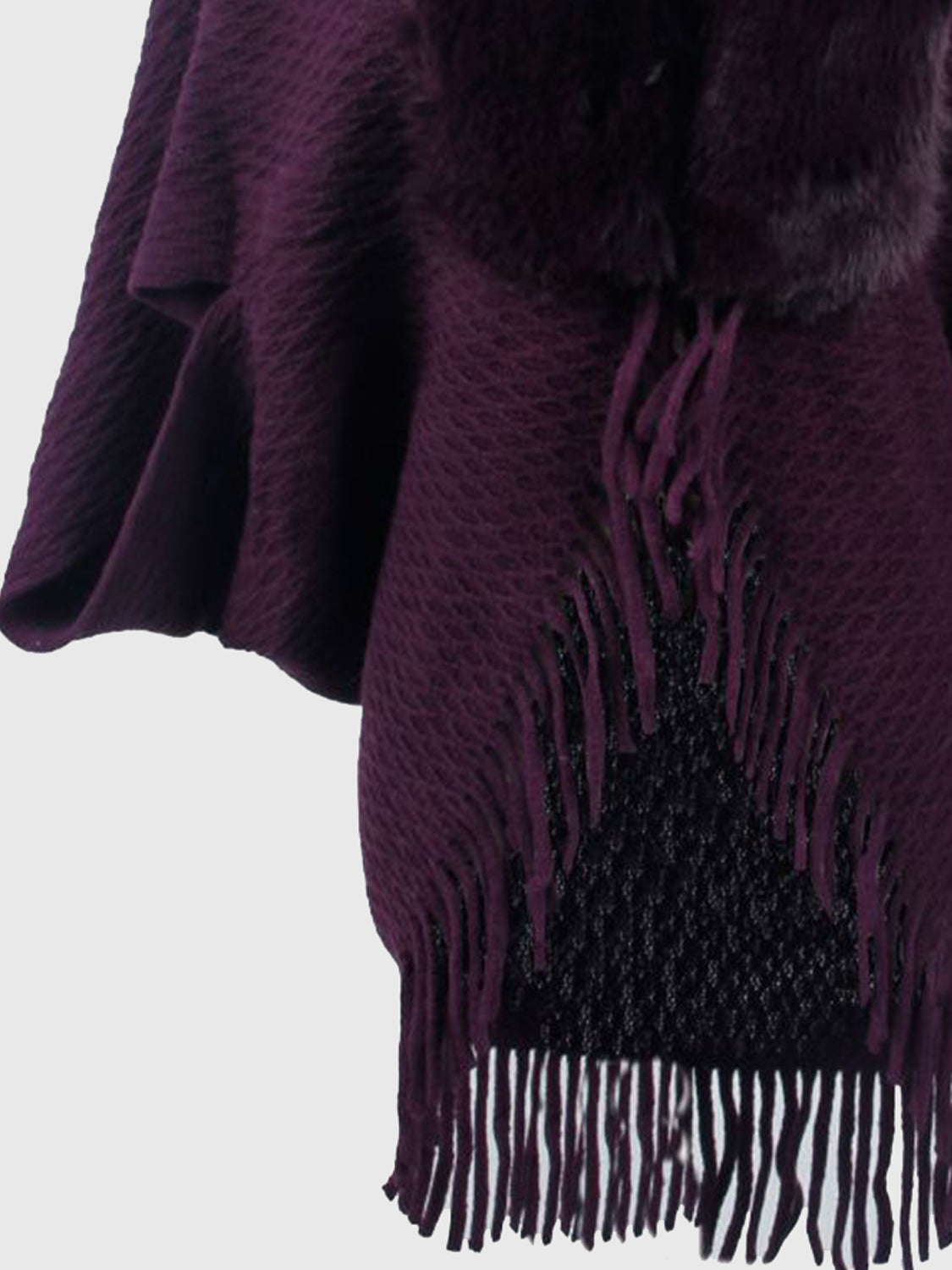 Open Front Fringe Hem Poncho - felvior